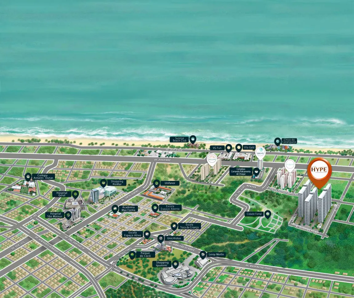 Mapa da localização do HYPE na Praia do Futuro